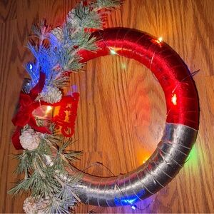 Festive Red and Silver Holiday Wreath